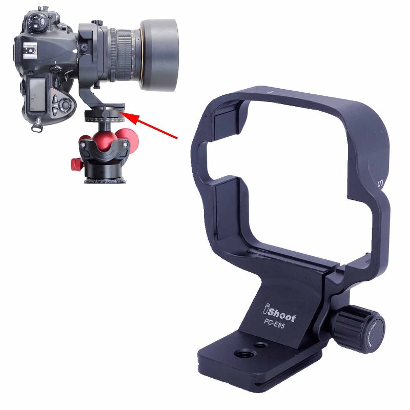 iShoot Lens Collar Support Bracket, CNC Tripod Mount Ring for Nikon PC-E Micro NIKKOR 85mm f/2.8D Tilt-Shift Lens, Built-in Arca-Swiss Type 46mm Quick Release Plate for Arca Fit Tripod Ball Head - Image 1